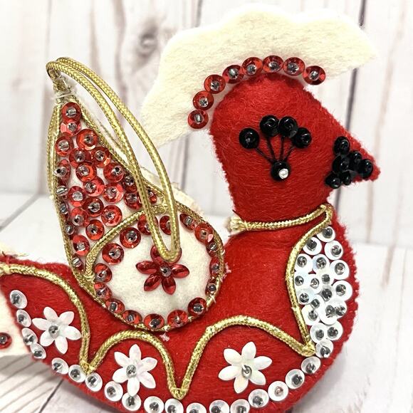 Vintage Bucilla Felt Sequins Beads Exotic Bird Christmas Ornament Lot of 2 - Picture 6 of 13